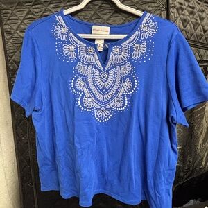 Alfred Dunner Royal Blue Embroidered Short Sleeve Top